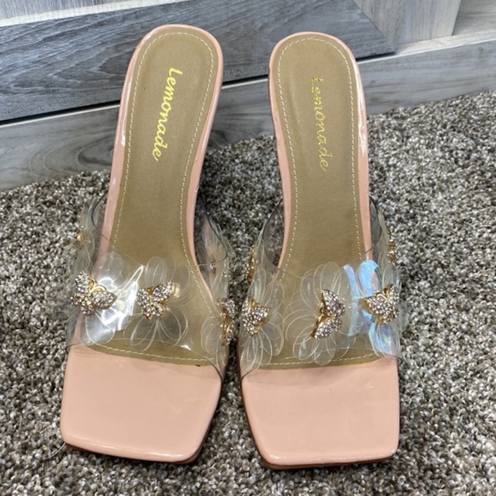 Lemonade Shoes Rhinestone Butterfly-knot Sandals Slides 6.5